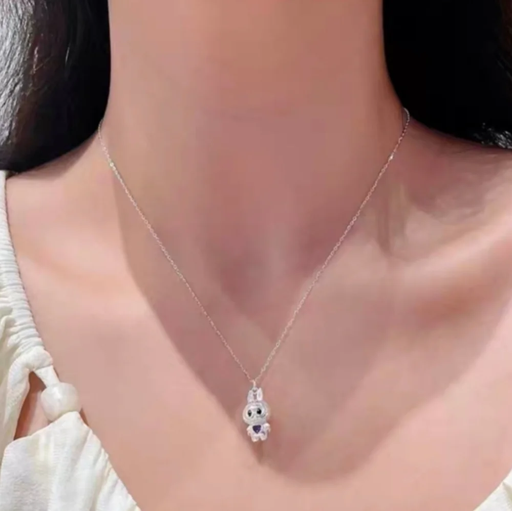 Labubu Inspired 925 Sterling Silver Purple Heart Necklace Artisan Edition